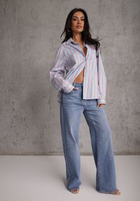 Renee - Niebieskie Jeansy High Waist Wide Leg z Bawełny Astethelia. Stan: podwyższony. Kolekcja: plus size. Kolor: niebieski. Długość: długie. Wzór: gładki #8