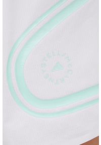 Adidas by Stella McCartney - adidas by Stella McCartney szorty do biegania Truepace HD9119 damskie kolor biały z nadrukiem medium waist. Kolor: biały. Materiał: materiał. Wzór: nadruk #2