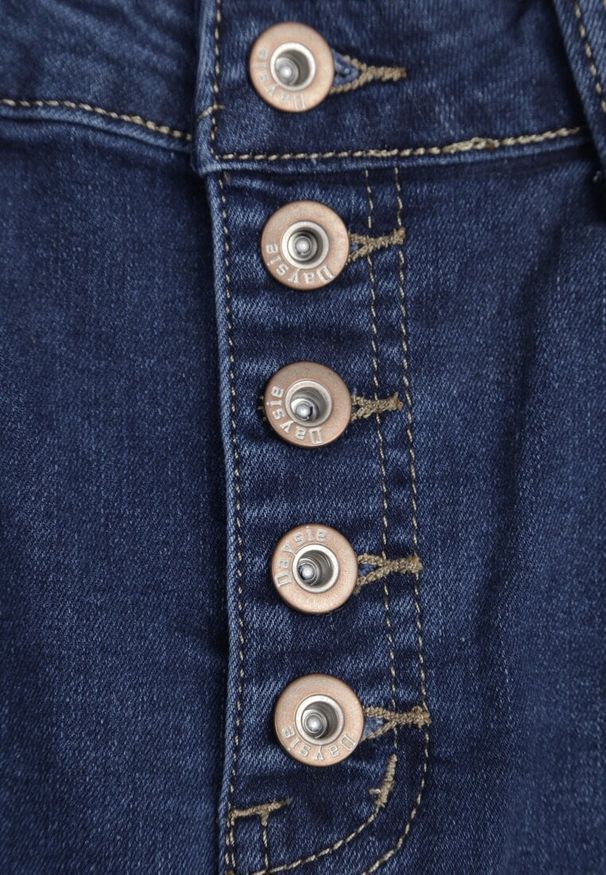 Renee - Niebieska Jeansowa Spódnica Mini z Guzikami Karandi. Kolor: niebieski. Materiał: jeans