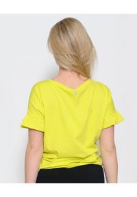 Deha - DEHA - Neonowy t-shirt z falbanką. Kolor: żółty. Materiał: bawełna. Sezon: wiosna