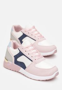 Born2be - Biało-Różowe Sneakersy z Metaliczną Wstawką i Przeszyciami Natasina. Kolor: biały, wielokolorowy