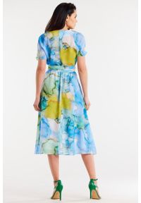 Awama - Zwiewna sukienka szyfonowa rozkloszowana niebieska. Kolor: niebieski. Materiał: szyfon. Styl: wakacyjny #4