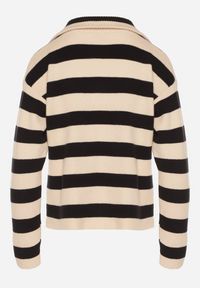 Born2be - Czarno-Beżowy Sweter w Paski Ozdobiony Suwakiem Amerra. Okazja: do pracy, na co dzień, na spotkanie biznesowe. Kolor: czarny. Materiał: jeans. Wzór: paski, aplikacja. Styl: casual, biznesowy