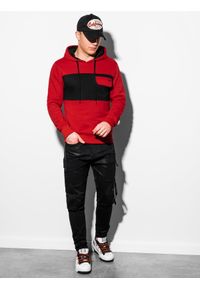 Ombre Clothing - Bluza męska z kapturem B1072 - czerwona - XXL. Typ kołnierza: kaptur. Kolor: czerwony. Materiał: bawełna, poliester #3
