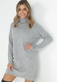 Born2be - Szara Sukienka Dzianinowa Classificator. Okazja: na co dzień. Typ kołnierza: golf. Kolor: szary. Materiał: dzianina. Długość rękawa: długi rękaw. Sezon: zima, jesień. Typ sukienki: proste. Styl: casual