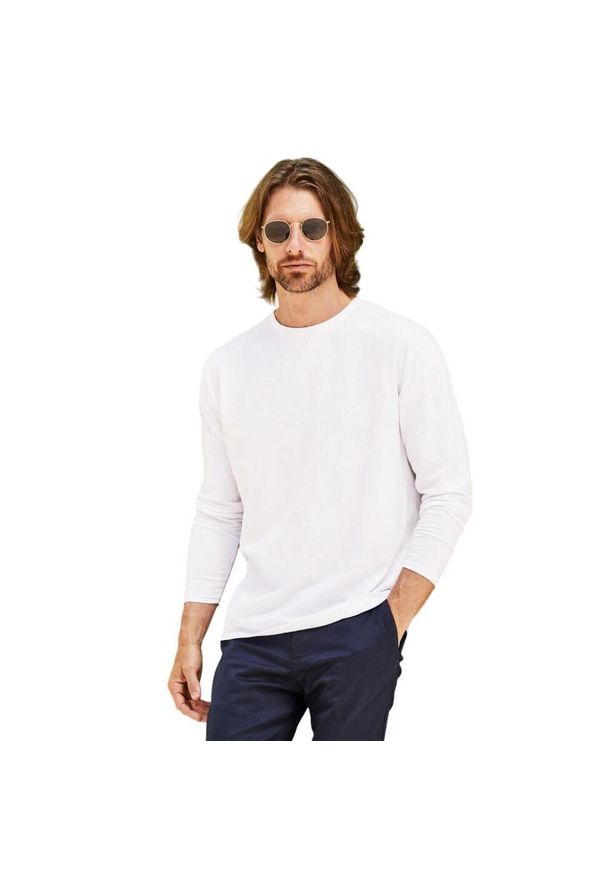 FRUIT OF THE LOOM - Męska Oryginalna Koszulka Z Długim Rękawem. Kolor: biały. Długość rękawa: długi rękaw. Długość: długie. Sport: turystyka piesza