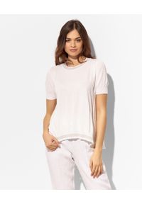 LE TRICOT PERUGIA - Biała bluzka z krótkim rękawem. Kolor: biały. Materiał: bawełna. Długość rękawa: krótki rękaw. Długość: krótkie