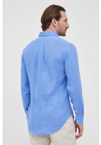 Polo Ralph Lauren koszula lniana 710829443008 męska slim z kołnierzykiem button-down. Typ kołnierza: button down, polo. Kolor: niebieski. Materiał: len. Długość rękawa: długi rękaw. Długość: długie. Wzór: gładki #5