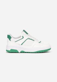 Renee - Biało-Zielone Sznurowane Sneakersy Ozdobione Perforacją Iosatisa. Kolor: zielony. Wzór: aplikacja #5