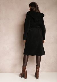 Renee - Czarny Futrzany Płaszcz Wiązany w Pasie Vimegi. Kolor: czarny. Materiał: futro. Długość: długie #2