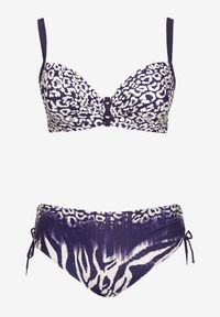 Born2be - Granatowe Bikini w Panterkę Biustonosz i Majtki Figi ze Ściągaczem Linuria. Kolekcja: plus size. Kolor: niebieski. Wzór: motyw zwierzęcy #2