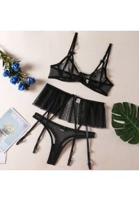 Intica - Komplet bielizny z falbanką na romantyczne wieczory Willia. Kolor: czarny. Materiał: tkanina, materiał. Długość: długie