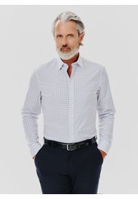 Pako Lorente - PAKO LORENTE – Biała koszula męska mikrowzór. Kolor: biały. Materiał: bawełna, elastan. Długość rękawa: długi rękaw. Długość: długie