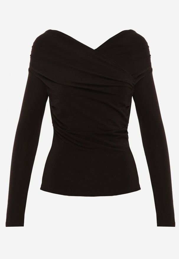 Renee - Czarna Marszczona Bluzka z Bawełną i Dekoltem w Łódkę Orinlia. Typ kołnierza: dekolt w łódkę. Kolor: czarny. Materiał: bawełna. Styl: elegancki