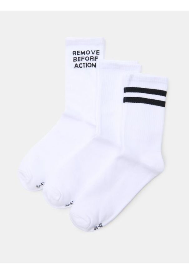 Sinsay - Prążkowane skarpetki 3 pack - biały. Kolor: biały. Materiał: prążkowany