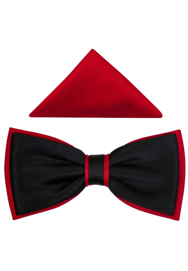 Modini - Czarno-czerwona gładka muszka męska szeroka B13. Kolor: czarny, wielokolorowy, czerwony. Materiał: poliester, tkanina. Wzór: gładki. Styl: elegancki