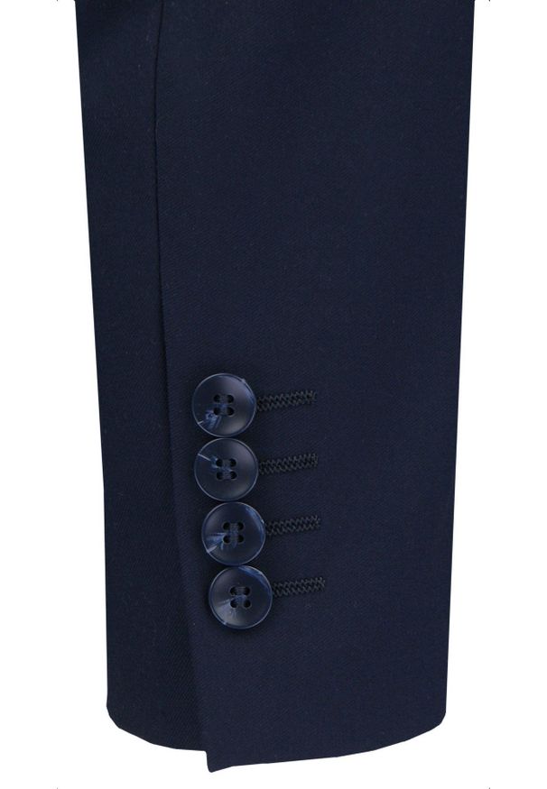 Taliowany Garnitur Męski - Victorio - Granatowy. Kolor: niebieski. Materiał: poliester, wiskoza, elastan. Wzór: gładki