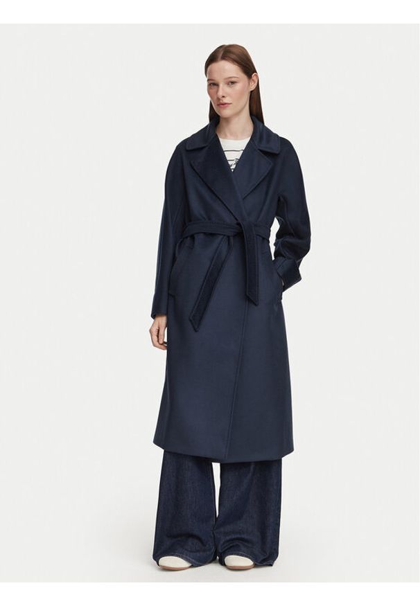 Weekend Max Mara Płaszcz wełniany Resina 2625016021 Granatowy Regular Fit. Kolor: niebieski. Materiał: wełna