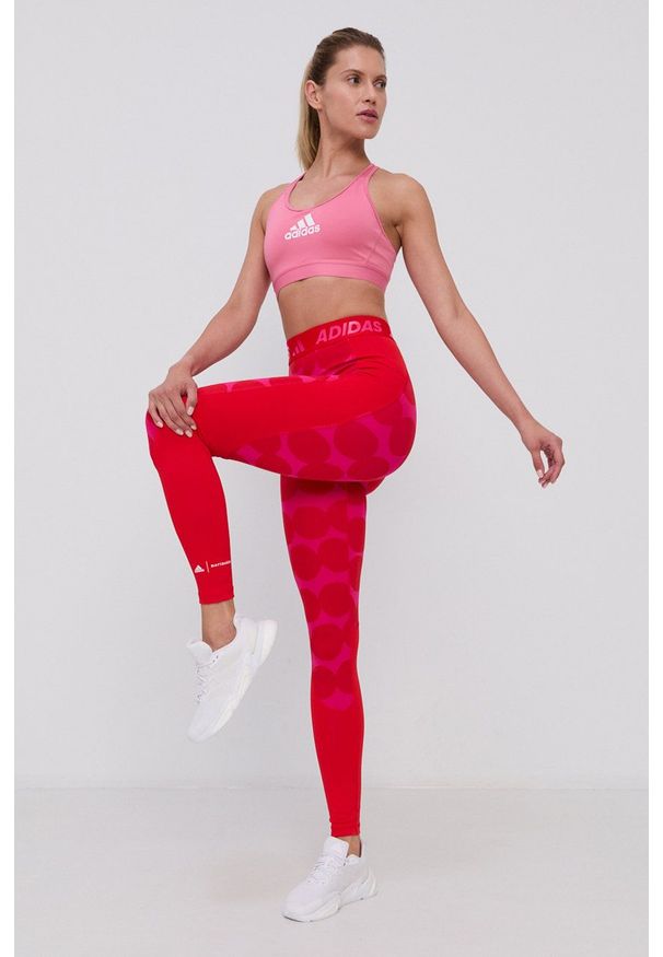 adidas Performance Legginsy damskie kolor czerwony wzorzyste. Stan: podwyższony. Kolor: czerwony. Materiał: materiał, dzianina