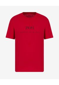 Armani Exchange - ARMANI EXCHANGE - Czerwony t-shirt z dużym nadrukiem. Kolor: czerwony. Materiał: materiał. Wzór: nadruk #4