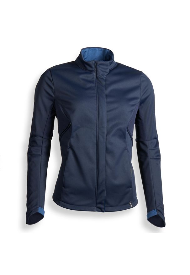 FOUGANZA - Kurtka jeździecka 500 Softshell damska. Kolor: niebieski. Materiał: elastan, poliester