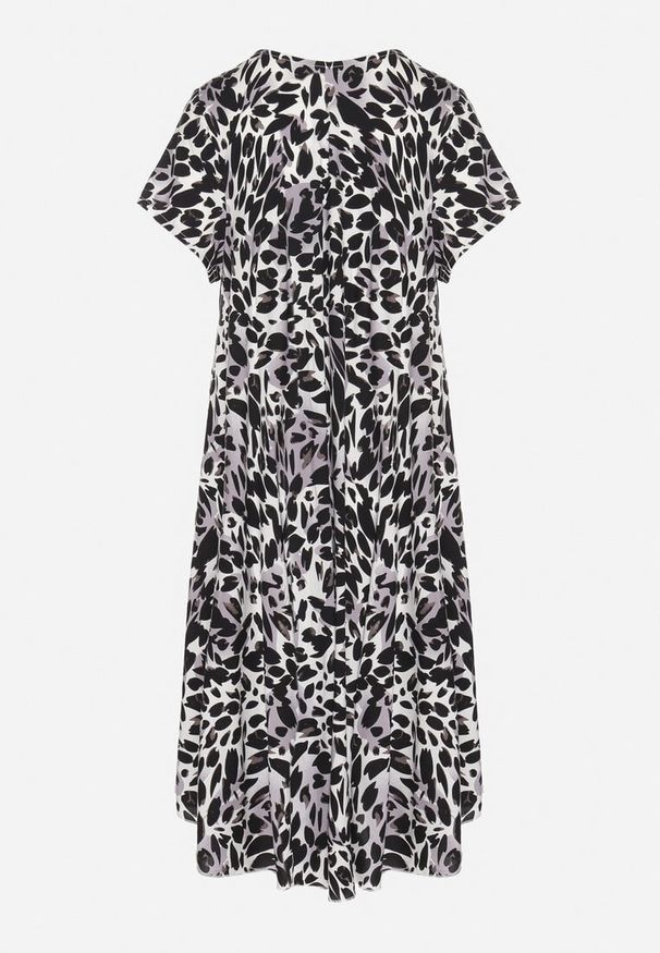 Born2be - Szara Sukienka z Wiskozy o Rozkloszowanym Kroju w Panterkę Luneira. Okazja: na co dzień. Kolor: szary. Materiał: wiskoza. Długość rękawa: krótki rękaw. Wzór: motyw zwierzęcy. Typ sukienki: rozkloszowane. Styl: casual, klasyczny