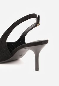 Renee - Czarne Szpilki Slingback z Ażurową Cholewką Nessnore. Zapięcie: sprzączka. Kolor: czarny. Materiał: satyna. Szerokość cholewki: normalna. Wzór: ażurowy. Obcas: na szpilce #5