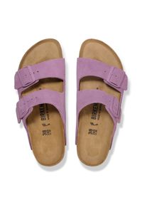 Birkenstock Arizona Suede Leather Klapki damskie. Okazja: na co dzień. Kolor: różowy. Materiał: zamsz, skóra. Wzór: paski. Styl: casual, elegancki, wakacyjny, klasyczny #5