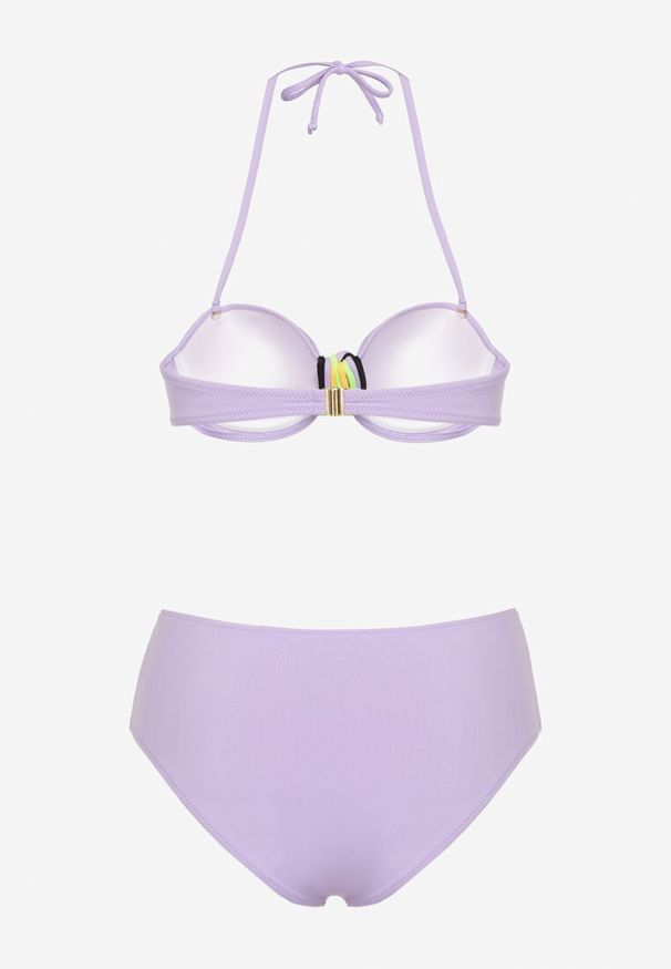 Born2be - Fioletowe Bikini Biustonosz z Geometrycznym Wzorem Majtki Typu Figi Ulosalia. Kolor: fioletowy. Wzór: geometria