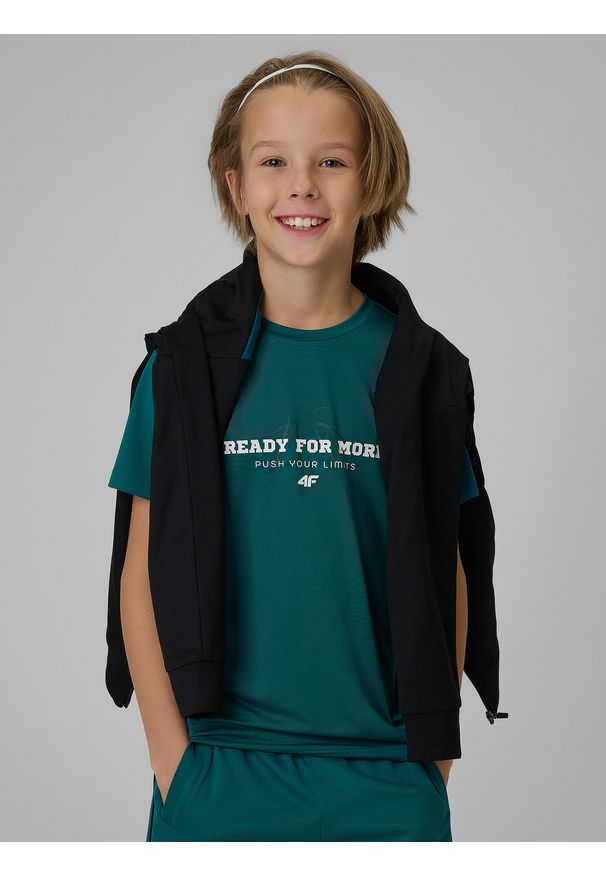4f - 4F Koszulka sportowa szybkoschnąca chłopięca - turkusowa 122/128 (6-8 lat). Kolor: turkusowy. Sezon: lato