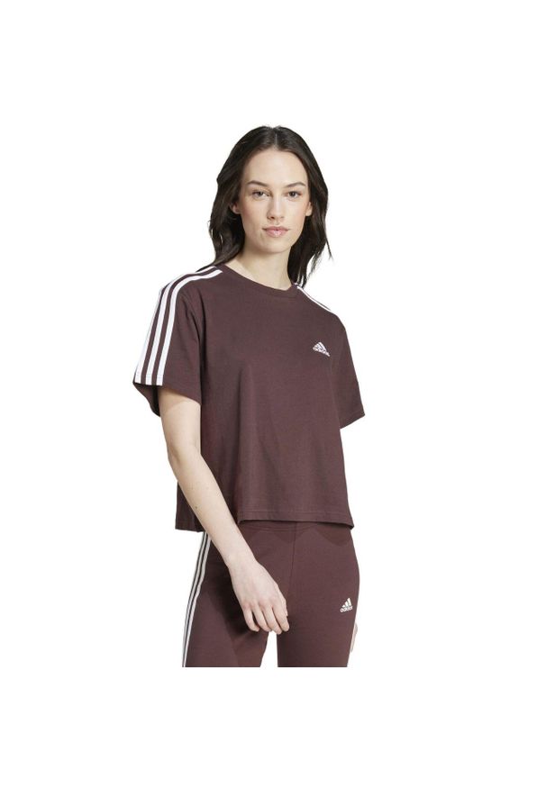Adidas - Koszulka damska adidas Essentials 3-Stripes Single Jersey Crop Top. Kolor: biały, wielokolorowy, brązowy. Materiał: jersey. Długość: krótkie