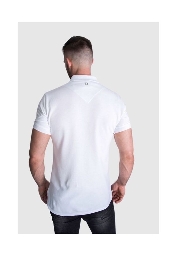 Just Cavalli - JUST CAVALLI Koszulka polo męska, biała złoto srebrne logo, Rozmiar S. Typ kołnierza: polo. Kolor: biały