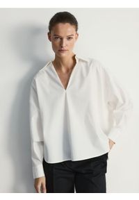 Reserved - Bluzka z kołnierzem - biały. Kolor: biały. Materiał: bawełna, tkanina #1