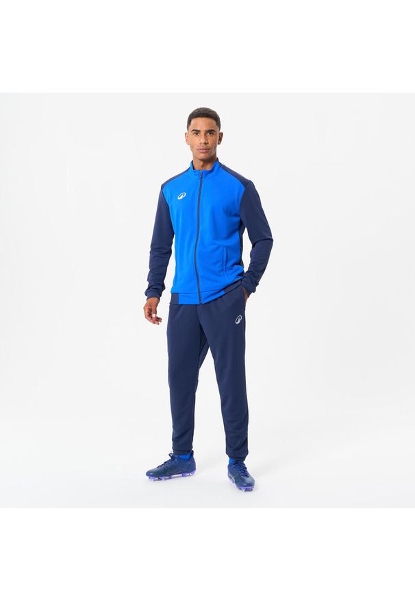KIPSTA - Bluza piłkarska Kipsta Essential Club. Typ kołnierza: komin. Kolor: niebieski. Materiał: poliester, prążkowany, materiał, tkanina, elastan. Sport: piłka nożna