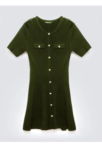 Big-Star - Sukienka damska mini z wiskozy z ozdobnymi guzikami khaki Dilara 303. Kolor: zielony. Materiał: wiskoza. Długość rękawa: krótki rękaw. Styl: elegancki. Długość: mini #3