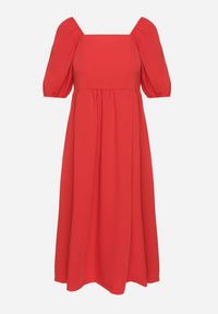 Born2be - Czerwona Rozkloszowana Sukienka z Bufiastymi Rękawami Kolireva. Okazja: na co dzień. Typ kołnierza: dekolt kwadratowy. Kolor: czerwony. Styl: elegancki, casual #5