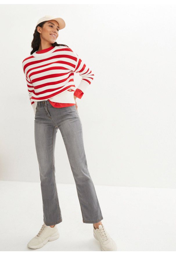 bonprix - Dżinsy ze stretchem, straight, mid waist. Stan: podwyższony. Kolor: szary. Styl: klasyczny