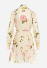 Born2be - Jasnobeżowa Kwiatowa Sukienka Midi z Guzikami i Plisowaniem Imma. Kolor: beżowy. Materiał: materiał, tkanina. Długość rękawa: na ramiączkach. Wzór: kwiaty. Sezon: wiosna, lato. Długość: midi #5