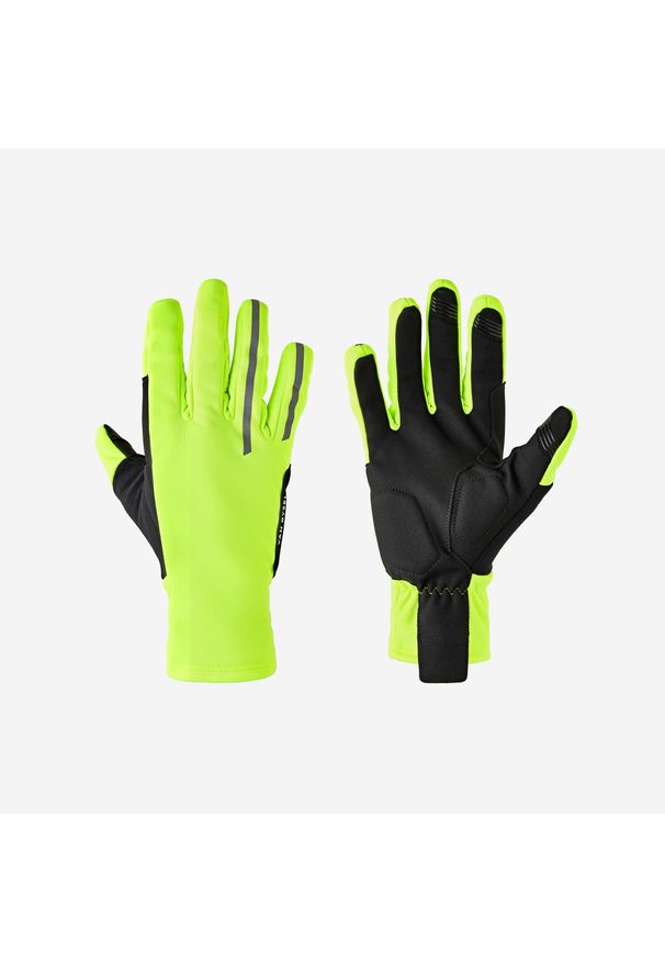 VAN RYSEL - Rękawiczki rowerowe Triban 500 zimowe. Kolor: wielokolorowy, żółty, czarny, zielony. Materiał: materiał. Sezon: zima. Sport: kolarstwo