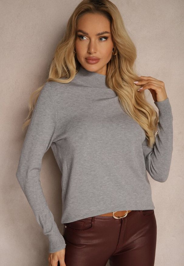 Renee - Szary Casualowy Golf Arlotta. Okazja: na co dzień. Typ kołnierza: golf. Kolor: szary. Materiał: jedwab, jeans, poliester, poliamid. Styl: casual
