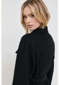 BOSS płaszcz wełniany kolor czarny przejściowy dwurzędowy. Okazja: na co dzień. Kolor: czarny. Materiał: wełna. Styl: casual, klasyczny #4