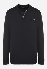 Born2be - Granatowy Sweter z Wełną Zdobiony Guzikami przy Dekolcie Acandria. Okazja: na co dzień. Kolekcja: plus size. Kolor: niebieski. Materiał: wełna. Wzór: aplikacja. Styl: klasyczny, casual, elegancki