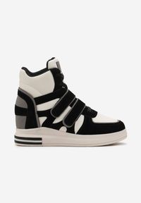 Born2be - Czarno-Białe Sznurowane Sneakersy na Ukrytym Koturnie Zapinane na Rzepy ze Wstawkami z Ekozamszu Ramhel. Zapięcie: rzepy. Kolor: czarny. Obcas: na koturnie #3