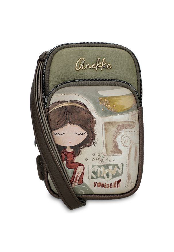 Torebka damska Anekke, mała na telefon z regulowanym paskiem na ramię, zielona, 42703-907. Kolor: zielony. Wzór: aplikacja. Styl: casual, elegancki. Rodzaj torebki: na ramię