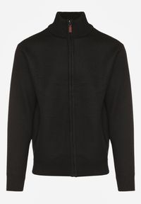 Born2be - Czarny Kardigan w Jodełkę na Suwak z Polarową Wyściółką Iwedara. Okazja: na co dzień. Kolor: czarny. Materiał: polar. Wzór: jodełka. Styl: casual, sportowy #1