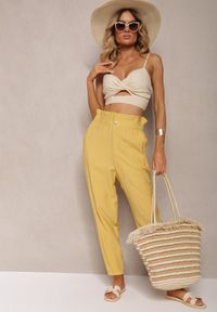 Renee - Żółte Klasyczne Spodnie z Elastyczną Talią Paper Bag Targea. Stan: podwyższony. Kolor: żółty. Styl: klasyczny