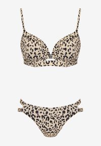 Born2be - Beżowe Bikini w Panterkę Biustonosz i Majtki Figi z Wycięciami Savettea. Kolor: beżowy. Wzór: motyw zwierzęcy #6