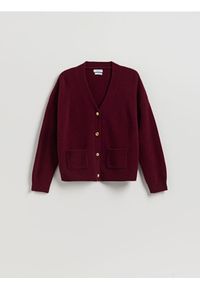 Reserved - Wełniany kardigan - bordowy. Kolor: czerwony. Materiał: wełna
