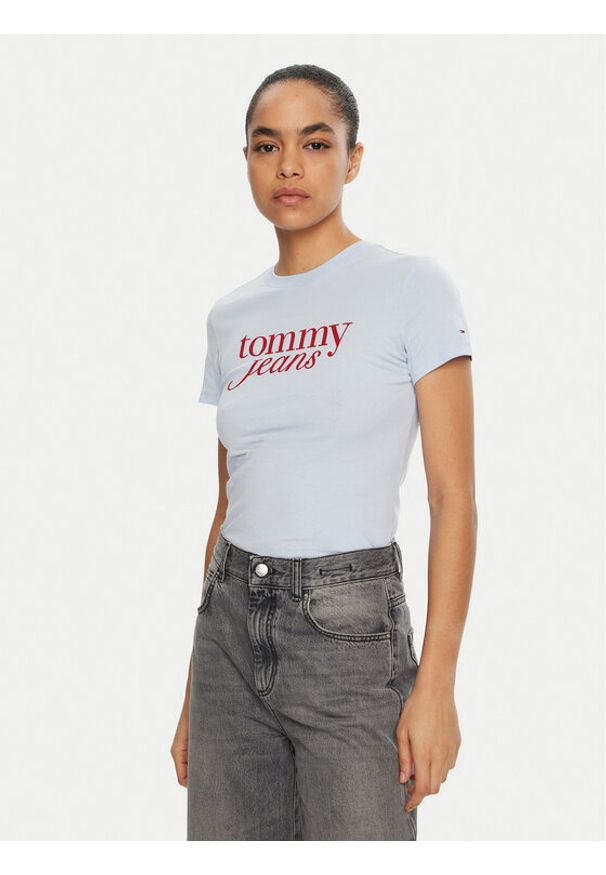 Tommy Jeans T-Shirt Essential DW0DW19447 Błękitny Slim Fit. Kolor: niebieski. Materiał: bawełna