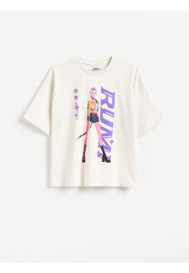 Reserved - T-shirt Kpop Demon Hunters™ - jasnoszary. Kolor: szary. Materiał: bawełna